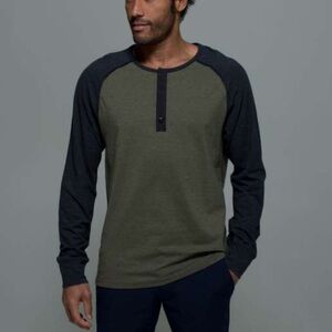 LULULEMON MENS POST PRACTICE HENLEY SHIRT GREEN MEDIUM